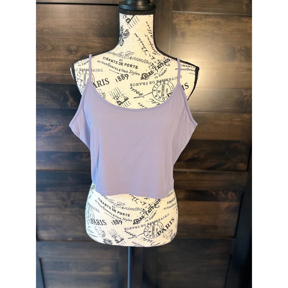 Athleta Ribbed Twist Back Crop Tank Top Lavender Purple XL Yoga Camisole Cutout
